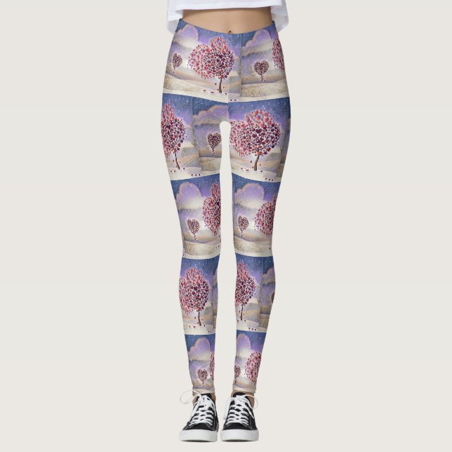 Love Tree with Hearts Watercolor  Leggings (Front)