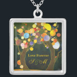 Love Trees Wedding Monograms Keepsake Silver Plated Necklace<br><div class="desc">Whimsical,  romantic and colourful tree illustration designed on custom Necklaces. The rustic tree design pendants will make unique souvenirs for newlyweds,  brides or girlfriends. ((Contact ujean4791@gmail.com for custom work and/or matching items.))</div>