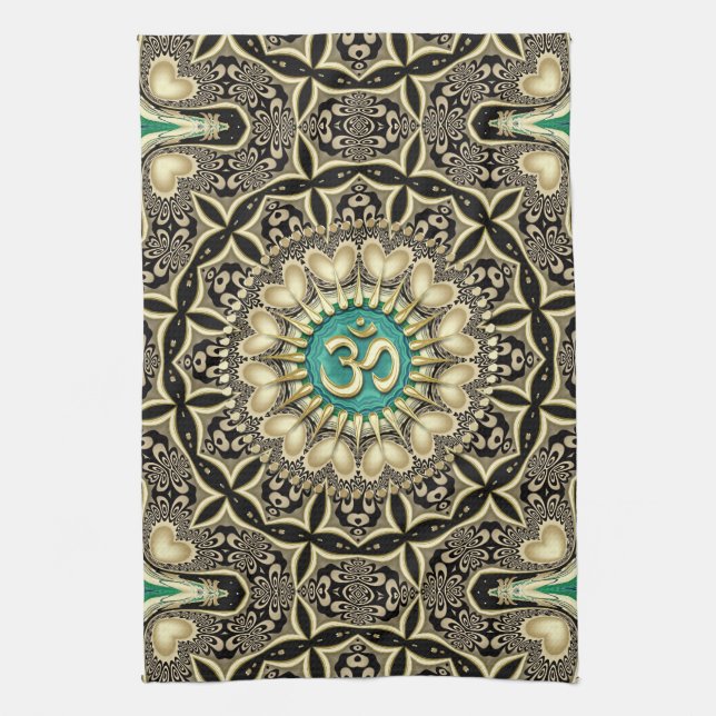 Love Tribal Black Gold OM Mandala Home Decor Kitchen Towel (Vertical)