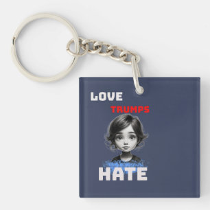 LOVE TRUMPS HATE -anti Donald tee Keychain