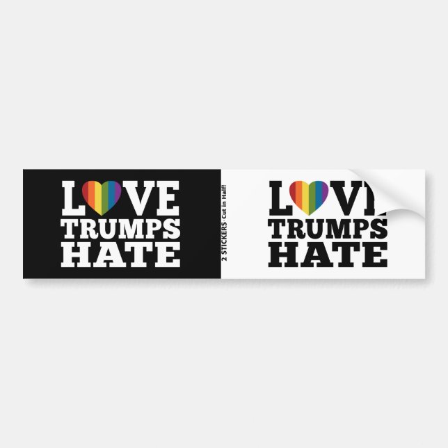 Love Trumps Hate Rainbow Heart - 2 on 1 design Bumper Sticker (Front)