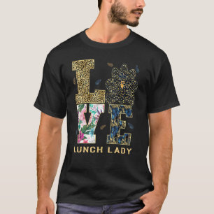 Love Turkey Leopard Happy Thanksgiving Lunch Lady  T-Shirt