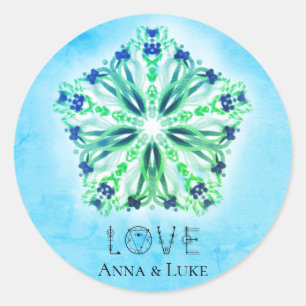 *~* LOVE Turquoise Purple Star Mandala Classic Round Sticker