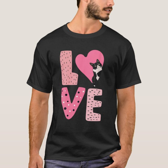 LOVE Tuxedo Cat Valentine Heart For Kitten And Ani T-Shirt (Front)