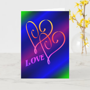 Love Two Hearts Rainbow Personalized  Card