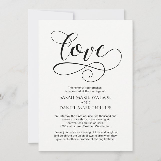 Love Typographie Mariage Élégant Script Invitation (Devant)