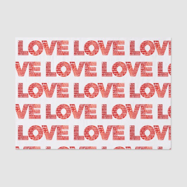 Love Typography 1 Corinthians 13 Pattern Red Tissue Paper (Front)