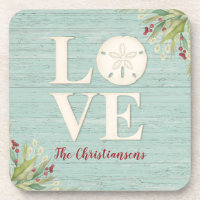 LOVE Typography Coastal Sand Dollar Rustic Beach