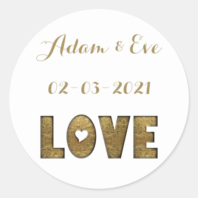 Love Typography Gold Elegant Wedding Engagement Classic Round Sticker (Front)