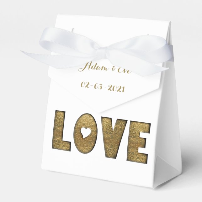 Love Typography Gold Elegant Wedding Engagement Favor Box (Front Side)