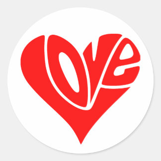 Love Typography in Heart Shape Classic Round Sticker