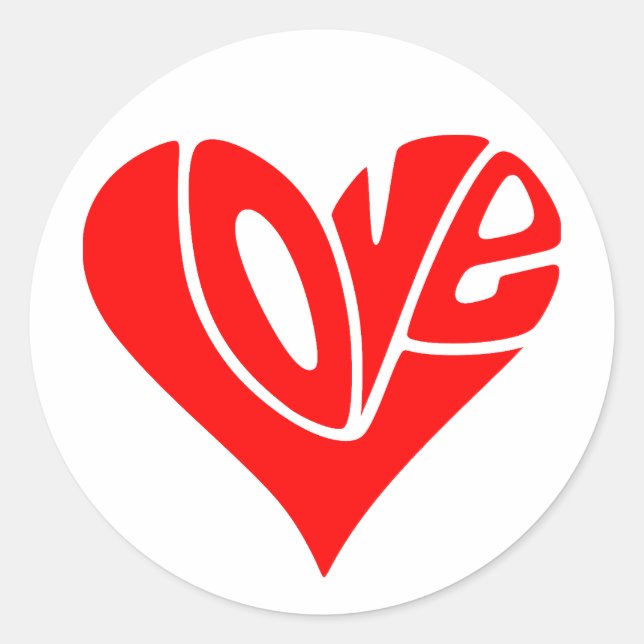 Love Typography in Heart Shape Classic Round Sticker (Front)