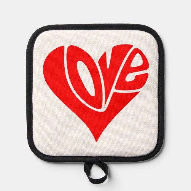Love Typography in Heart Shape Pot Holder (Front)