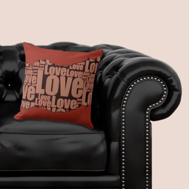 Love Typography Pattern Emerging Red And Black  Throw Pillow (Emerging Love Typography, Red Throw Pillow)