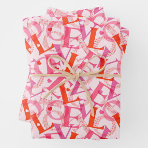 LOVE Typography Pattern Valentine's Day Wrapping Paper Sheet
