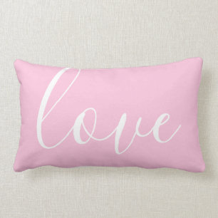 Love Typography Pink And White Lumbar Pillow