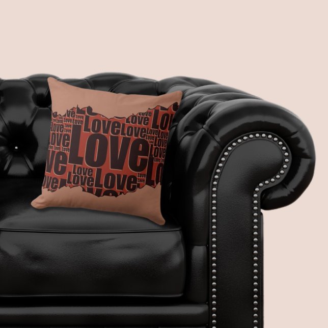 Love Typography Red & Black Irregular Pattern  Throw Pillow (Love Typography, Red Throw Pillow)