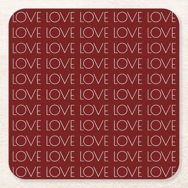 Love Typography Red Square Paper Drink Coasters (Front)