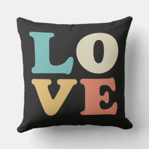 Love Typography Retro Color Square Outdoor Pillow