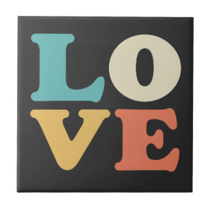Love Typography Retro Color Square Tile