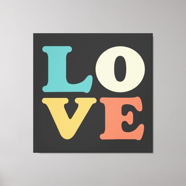 Love Typography Retro Colour Square Canvas Print (Front)