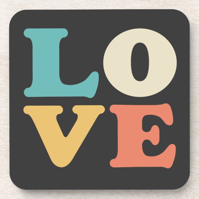 Love Typography Retro Colour Square Coaster (Front)