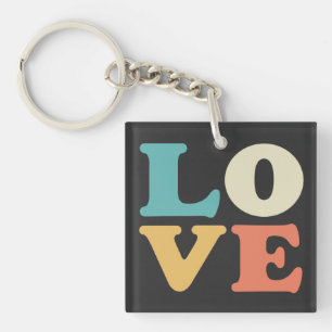 Love Typography Retro Colour Square Keychain