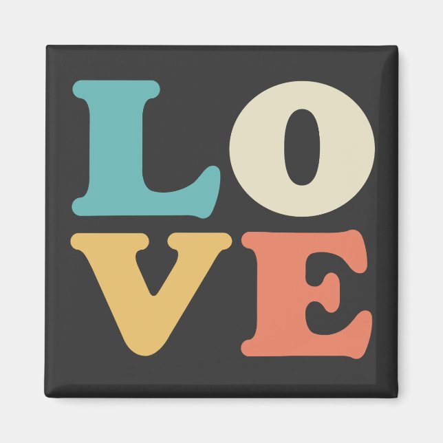 Love Typography Retro Colour Square Magnet (Front)