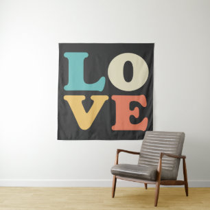Love Typography Retro Colour Square Tapestry