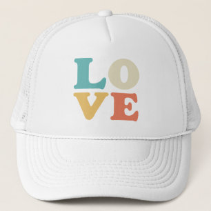 Love Typography Retro Colour Square Trucker Hat