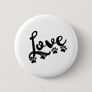 Love Typography With Dog Paw Prints 2 Inch Round Button