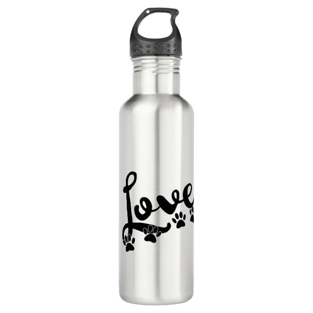 Love Typography With Dog Paw Prints 710 Ml Water Bottle (Front)