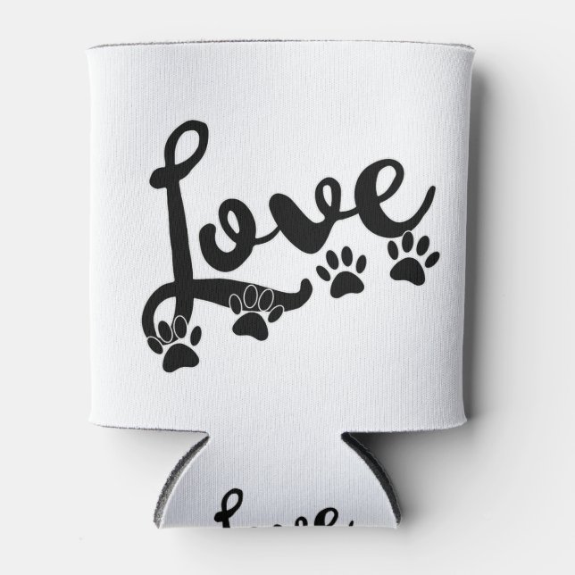 Love Typography With Dog Paw Prints Can Cooler (Front)