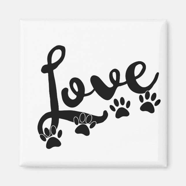 Love Typography With Dog Paw Prints Magnet (Front)
