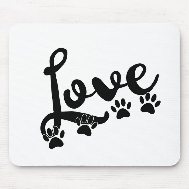 Love Typography With Dog Paw Prints Mouse Pad (Front)