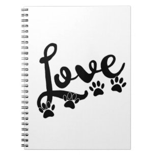 Love Typography With Dog Paw Prints Notebook