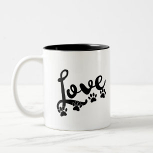 Love Typography With Dog Paw Prints Two-Tone Coffee Mug
