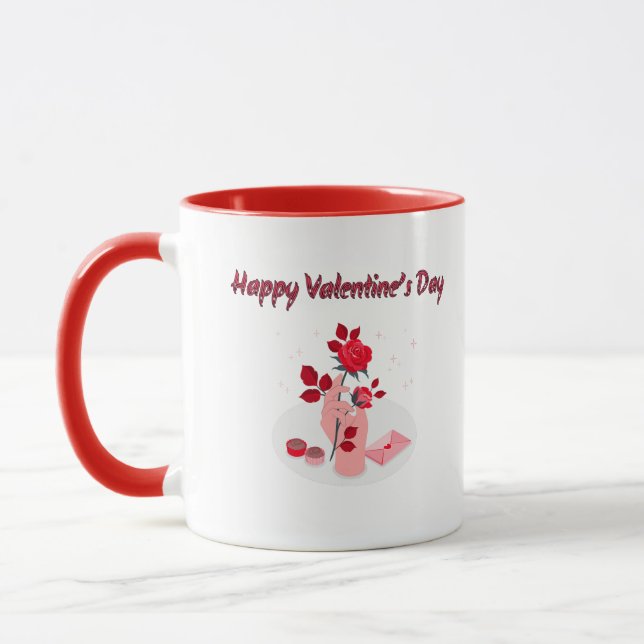 Love Typography with Hand and Rose  Mug (Left)