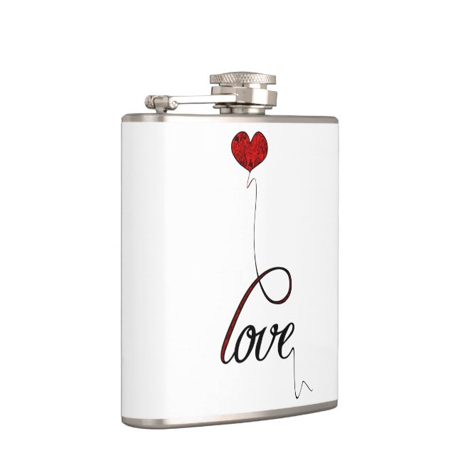 "Love" Typography with Red Heart Balloon Hip Flask (Right)