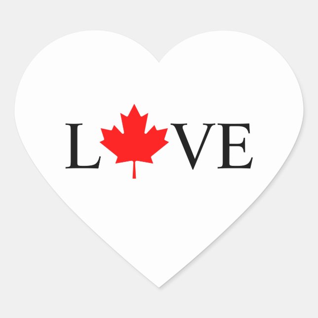 Love typography with red maple leaf Canada Day Heart Sticker (Front)
