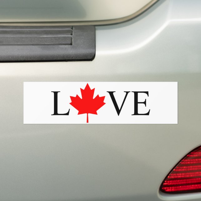 Love typography with red maple leaf Canada pride Bumper Sticker (On Car)