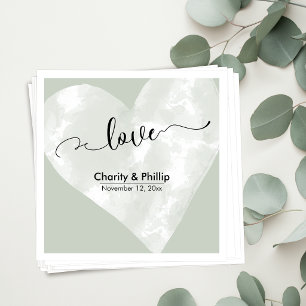 "Love" Typography with White Heart & Sage Green Napkin