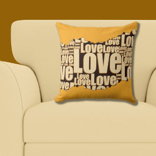 Love Typography Yellow Shades Pattern Throw Pillow