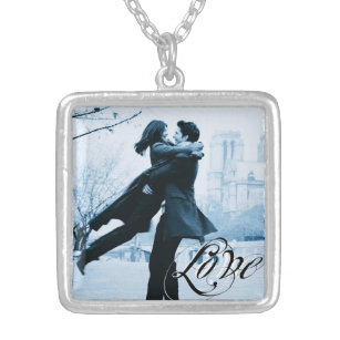 Love Typography Your Photo Template Silver Plated Necklace
