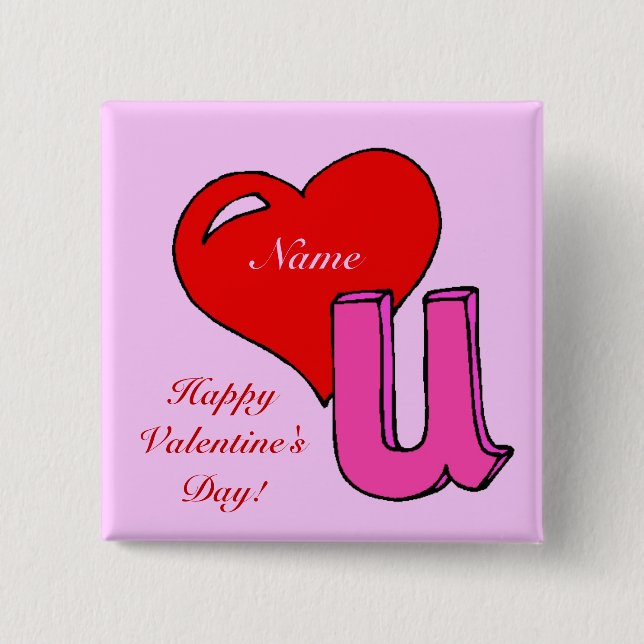 LOVE U 2 INCH SQUARE BUTTON (Front)