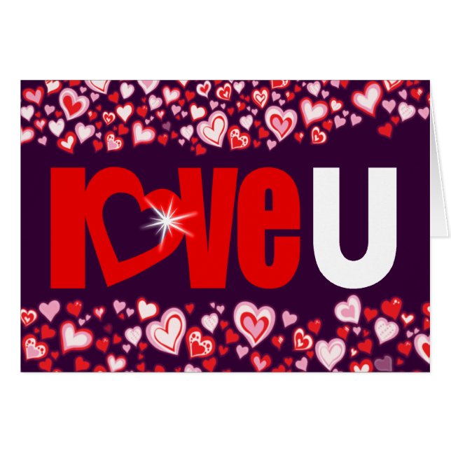 Love U diamond heart red & purple card (Front Horizontal)