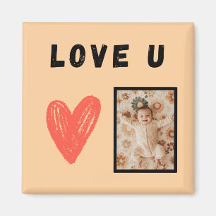 LOVE U heart design with customizable photo Magnet