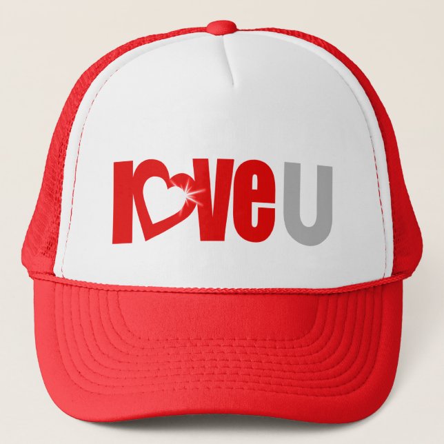 love u red and white text festival trucker hat (Front)