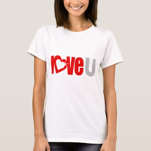 "love U" sparkle white heart red & grey tee (Front)