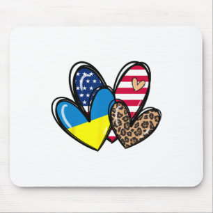 Love Ukraine Usa American Flag Heart Leopard Women Mouse Pad